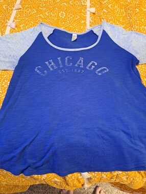 PIMATEE Women’s Blue and Light Gray Chicago 3/4 sleeves Raglan Tee